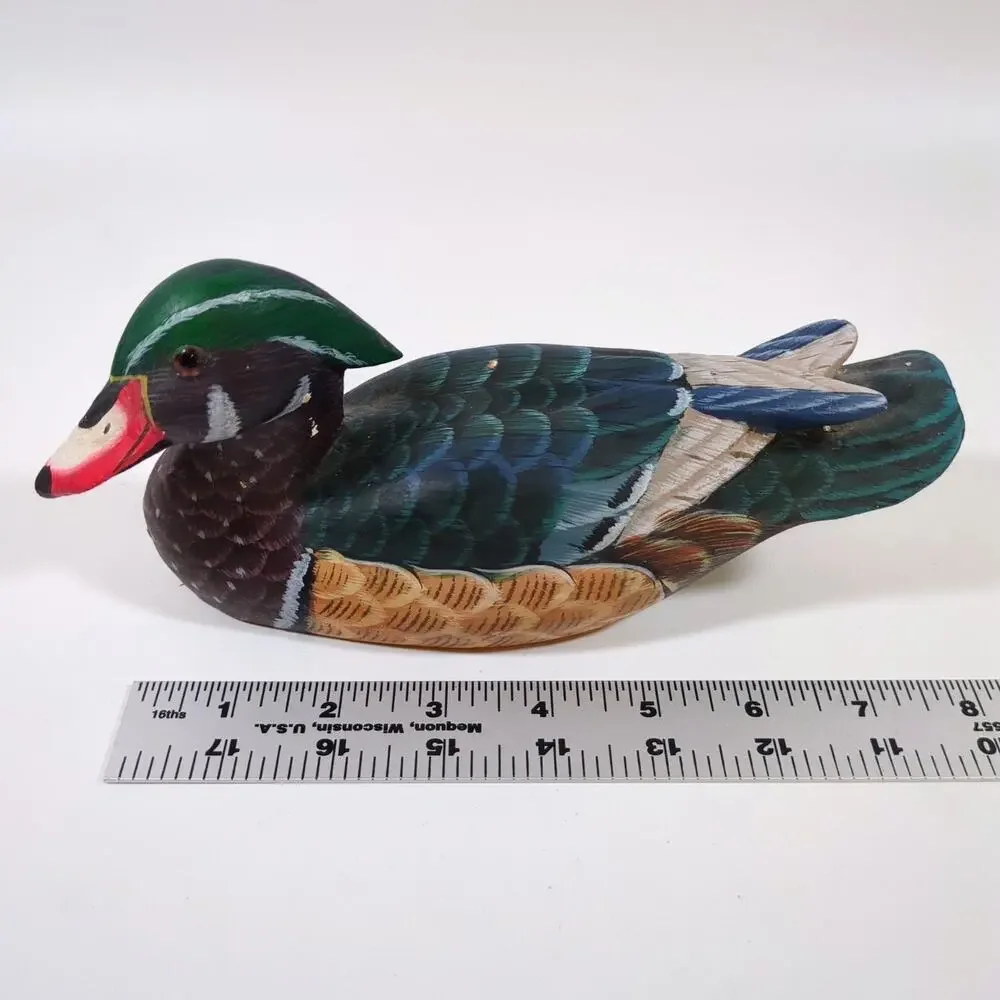 Vintage Angawa Art Studio Wood Duck Decoy Hand Carved Painted Figurine 9 Inch